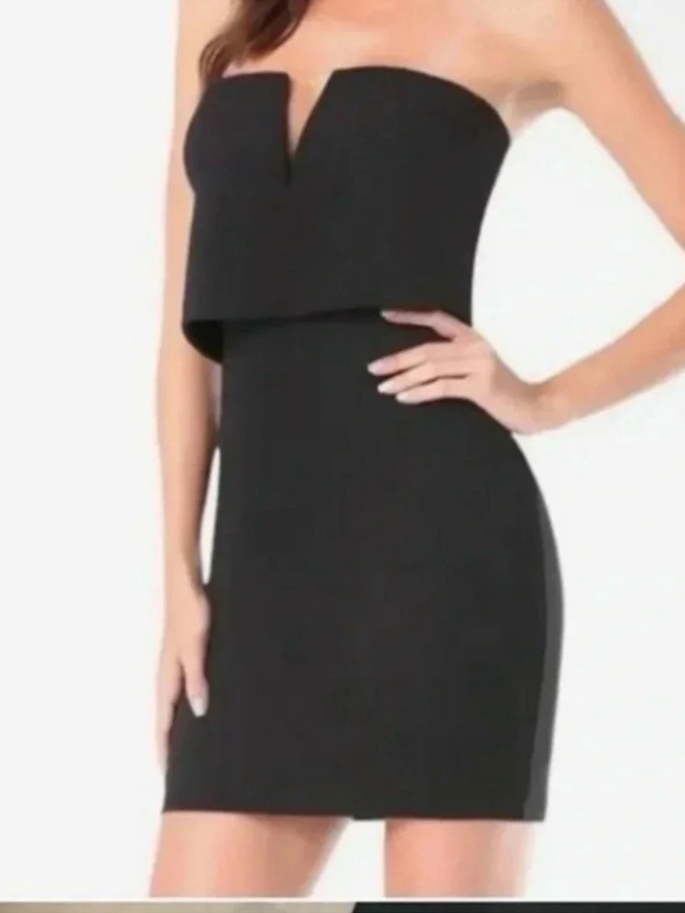 bebe Strapless Black Layered Sweetheart Bodycon Dress